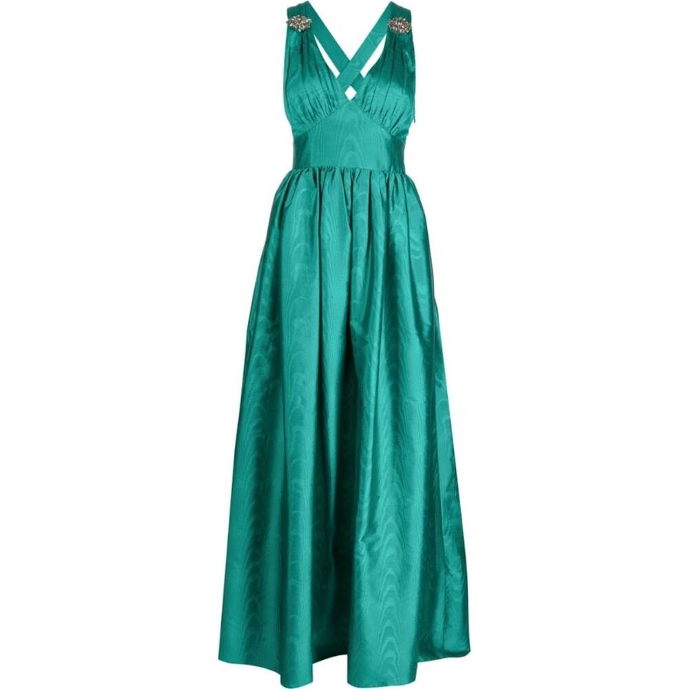 Sachin + Babi Kenzia Plunge Full Length Embellished Moire Taffeta Gown 10 - Picture 1 of 11